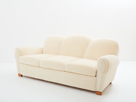 Three Seater Sofa in Mohair & Velvet by Jules Leleu, 1940s-YJA-1794897