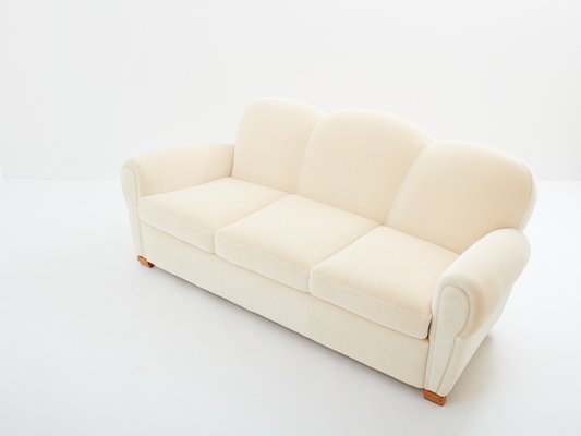 Three Seater Sofa in Mohair & Velvet by Jules Leleu, 1940s-YJA-1794897