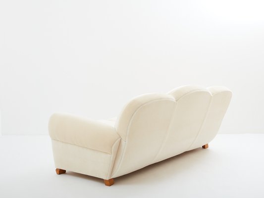 Three Seater Sofa in Mohair & Velvet by Jules Leleu, 1940s-YJA-1794897