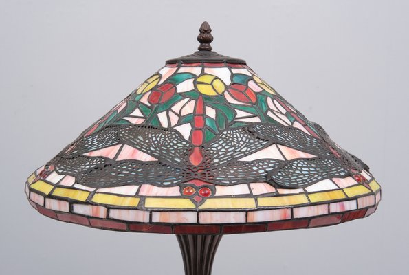 Tiffany Style Stained Glass Dragonfly Table Lamp, 1980s-GCG-1819845