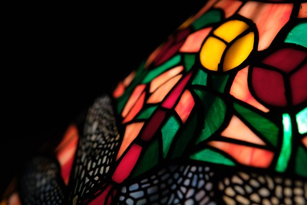 Tiffany Style Stained Glass Dragonfly Table Lamp, 1980s-GCG-1819845