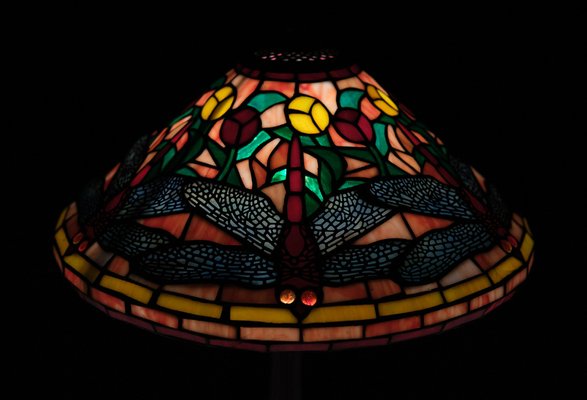 Tiffany Style Stained Glass Dragonfly Table Lamp, 1980s-GCG-1819845