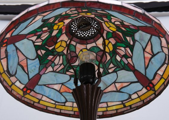 Tiffany Style Stained Glass Dragonfly Table Lamp, 1980s-GCG-1819845