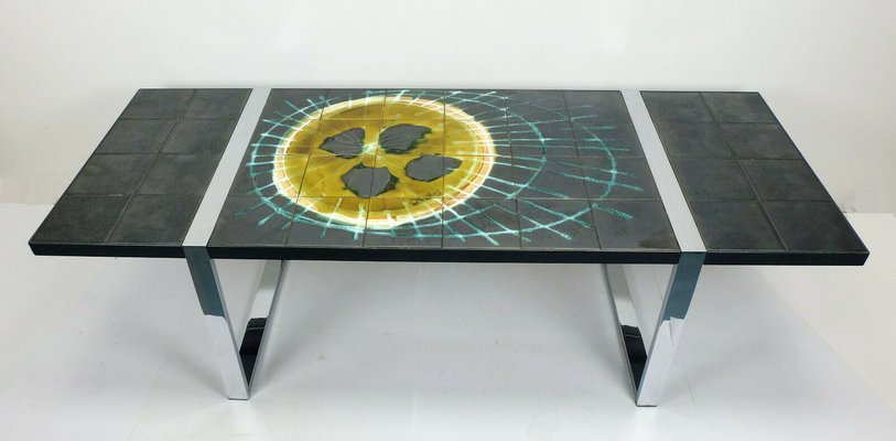 Tile Abstract Decor & Chrome Frame Coffee Table by Juliette Belarti for Belarti, 1960s-FH-753271