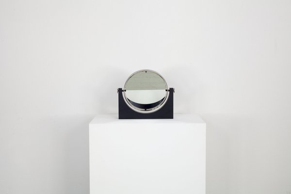 Tiltable Table Mirror with Black Marble Base and Brushed Chrome Border, Italy, 1960s-AA-1771750