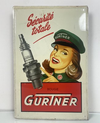 Tin Advertising Pin-Up Gurtner Bougies Sign, France, 1950s-WZZ-964426