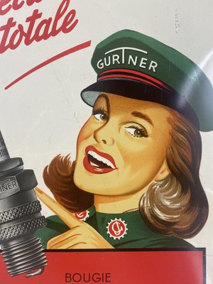 Tin Advertising Pin-Up Gurtner Bougies Sign, France, 1950s-WZZ-964426