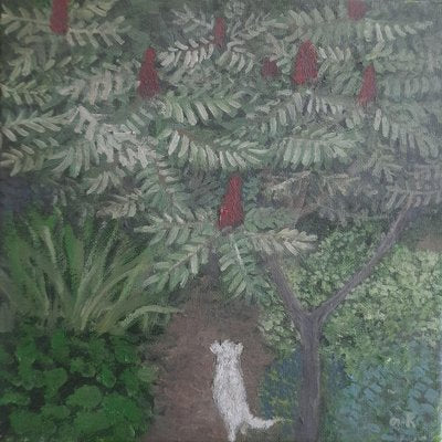 Tinatin Chkhikvishvili, Sumac Tree and White Dog, 2024, Oil on Canvas-CHG-2037533