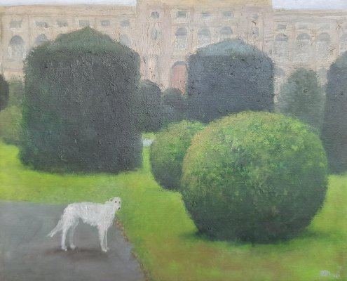 Tinatin Chkhikvishvili, White Dog in Dem Platz, 2023, Oil on Canvas-CHG-2037526