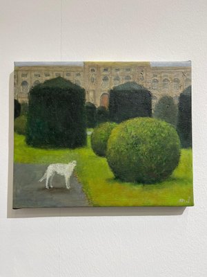 Tinatin Chkhikvishvili, White Dog in Dem Platz, 2023, Oil on Canvas-CHG-2037526