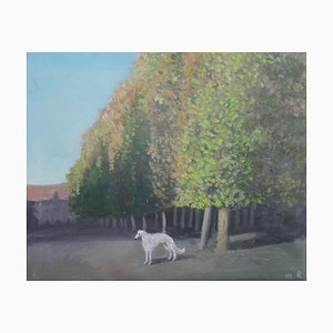 Tinatin Chkhikvishvili, White Dog in Schönbrunn, 2023, Oil on Canvas-CHG-2037525