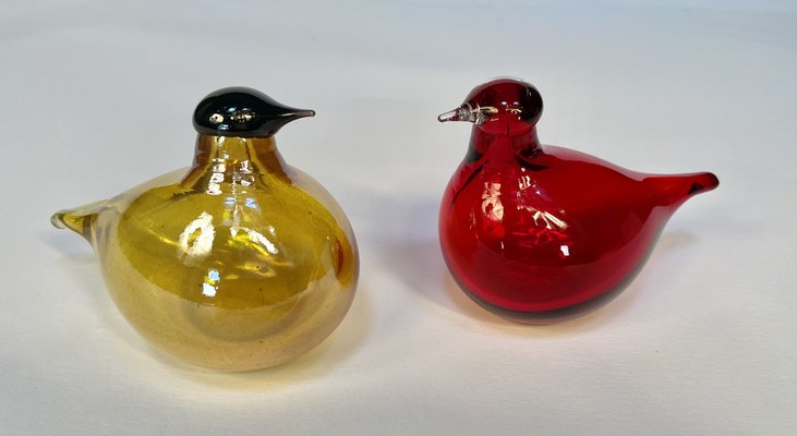 Tirri Mouth-Blown Glass Art Birds by Oiva Toikka for Iittala, Finland 1980s, Set of 2-JP-1702588