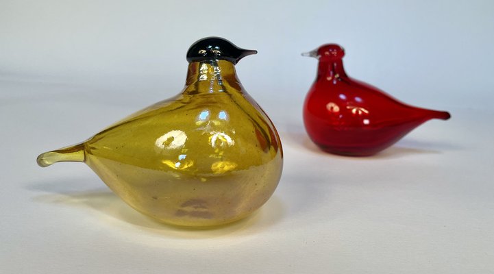 Tirri Mouth-Blown Glass Art Birds by Oiva Toikka for Iittala, Finland 1980s, Set of 2-JP-1702588