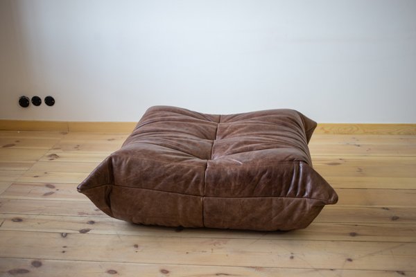 Togo Pouf in Dark Brown Leather by Michel Ducaroy for Ligne Roset-IXA-1798996