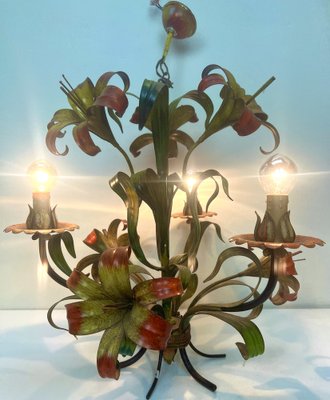 Tole Flower Chandelier, France, 1950s-WZZ-1454629