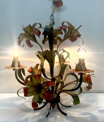 Tole Flower Chandelier, France, 1950s-WZZ-1454629