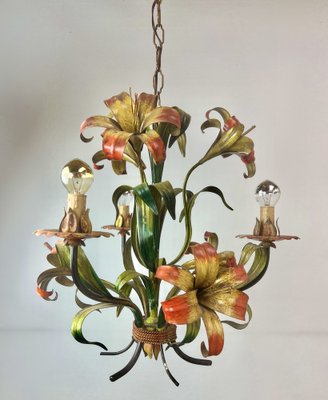 Tole Flower Chandelier, France, 1950s-WZZ-1454629