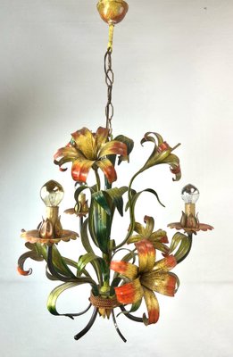 Tole Flower Chandelier, France, 1950s-WZZ-1454629