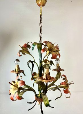 Tole Flower Chandelier, France, 1950s-WZZ-1454629