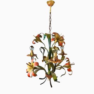 Tole Flower Chandelier, France, 1950s-WZZ-1454629