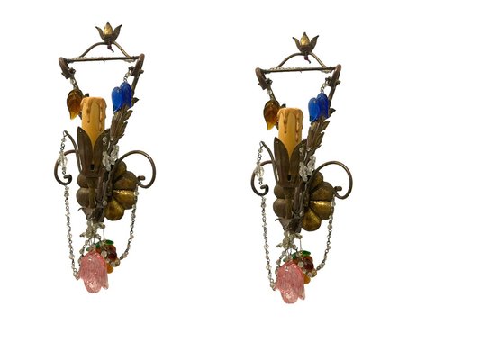 Tole Murano Glass Sconces, 1950s, Set of 2-JJC-1752198