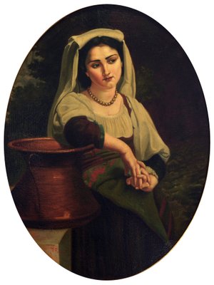 Tommaso Rivoli, Italian Woman at the Fountain: Homage to William-Adolphe Bouguereau, Oil on Canvas, 20th Century-VHF-1759470