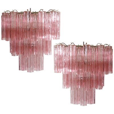 Toni Zuccheri Style Tronchi Chandeliers with 48 Pink Glasses in Murano, 1990, Set of 2-OVO-1235293