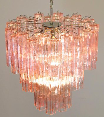 Toni Zuccheri Style Tronchi Chandeliers with 48 Pink Glasses in Murano, 1990, Set of 2-OVO-1235293