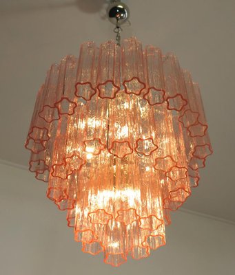 Toni Zuccheri Style Tronchi Chandeliers with 48 Pink Glasses in Murano, 1990, Set of 2-OVO-1235293