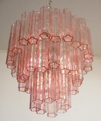 Toni Zuccheri Style Tronchi Chandeliers with 48 Pink Glasses in Murano, 1990, Set of 2-OVO-1235293