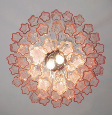 Toni Zuccheri Style Tronchi Chandeliers with 48 Pink Glasses in Murano, 1990, Set of 2-OVO-1235293