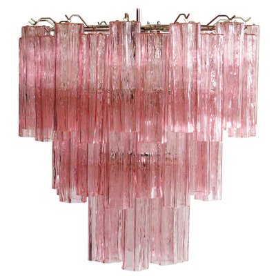 Toni Zuccheri Style Tronchi Chandeliers with 48 Pink Glasses in Murano, 1990, Set of 2-OVO-1235293