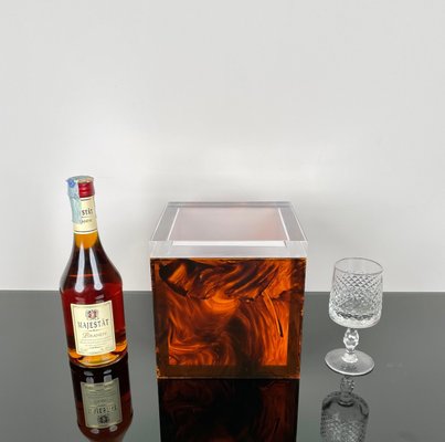 Tortoise Shell Effect Acrylic Squared Ice Bucket, Italy, 1970s-LYQ-1171347