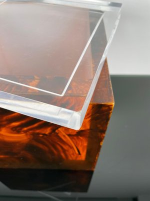 Tortoise Shell Effect Acrylic Squared Ice Bucket, Italy, 1970s-LYQ-1171347