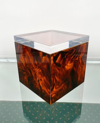 Tortoise Shell Effect Acrylic Squared Ice Bucket, Italy, 1970s-LYQ-1171347