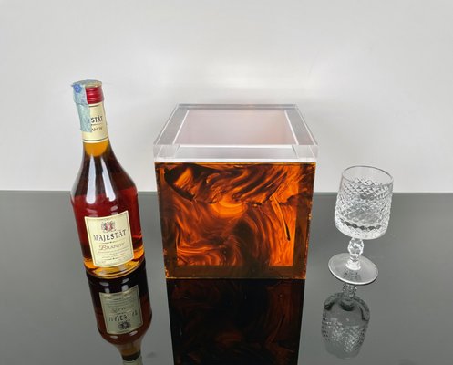 Tortoise Shell Effect Acrylic Squared Ice Bucket, Italy, 1970s-LYQ-1171347