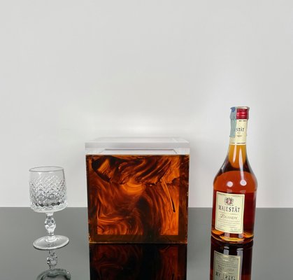 Tortoise Shell Effect Acrylic Squared Ice Bucket, Italy, 1970s-LYQ-1171347