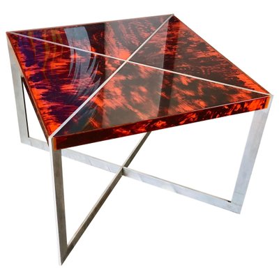 Tortoiseshell Acrylic & Steel Table, Italy, 1970s-LYQ-1171575