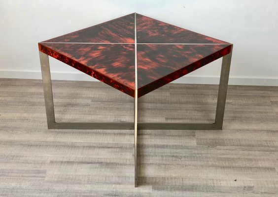 Tortoiseshell Acrylic & Steel Table, Italy, 1970s-LYQ-1171575