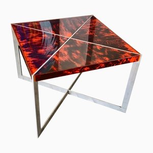 Tortoiseshell Acrylic & Steel Table, Italy, 1970s-LYQ-1171575