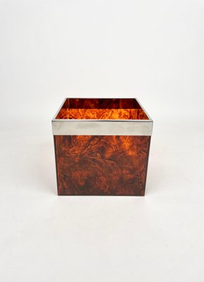 Tortoiseshell Effect Acrylic & Chrome Basket, Italy, 1970s-LYQ-1171289