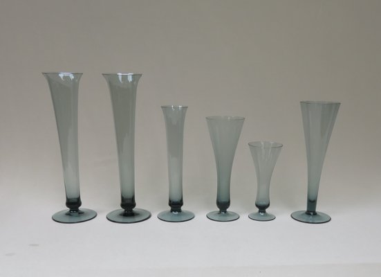 Tourmaline Glass Vases by Wilhelm Wagenfeld for WMF, 1950s, Set of 6-EY-655893