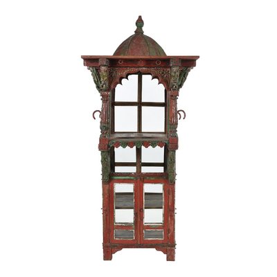 Traditional Indian Red Patina Wooden Showcase-NQ-1270302