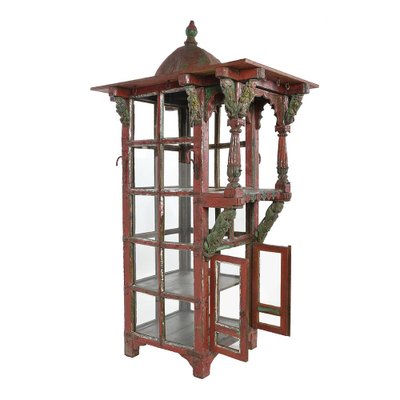 Traditional Indian Red Patina Wooden Showcase-NQ-1270302