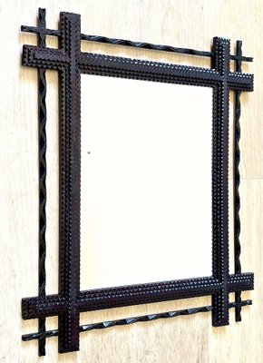 Tramp Art Mirror in Hand-Carved Basswood, Austria, 1890s-TQA-1354221