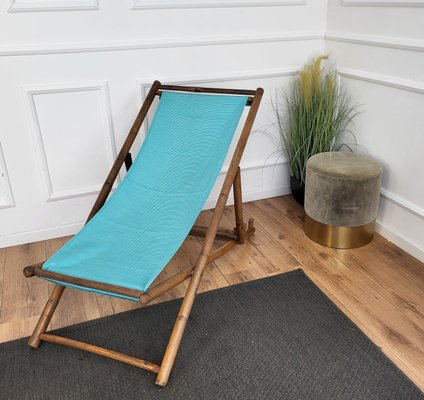 Transat Folding Deck Chair in Bamboo Wood and Fabric, 1970s-EUP-1725901