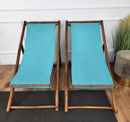 Transat Folding Deck Chair in Bamboo Wood and Fabric, 1970s-EUP-1725901