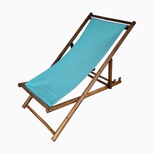 Transat Folding Deck Chair in Bamboo Wood and Fabric, 1970s-EUP-1725901