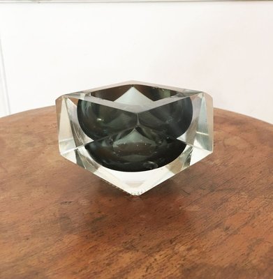 Transparent and Anthracite Gray Ashtray Submerged in Murano Glass in the Style of Flavio Poli, 1960s-GGK-762313