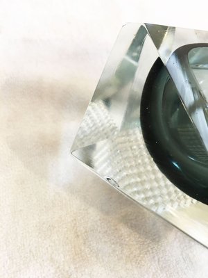 Transparent and Anthracite Gray Ashtray Submerged in Murano Glass in the Style of Flavio Poli, 1960s-GGK-762313